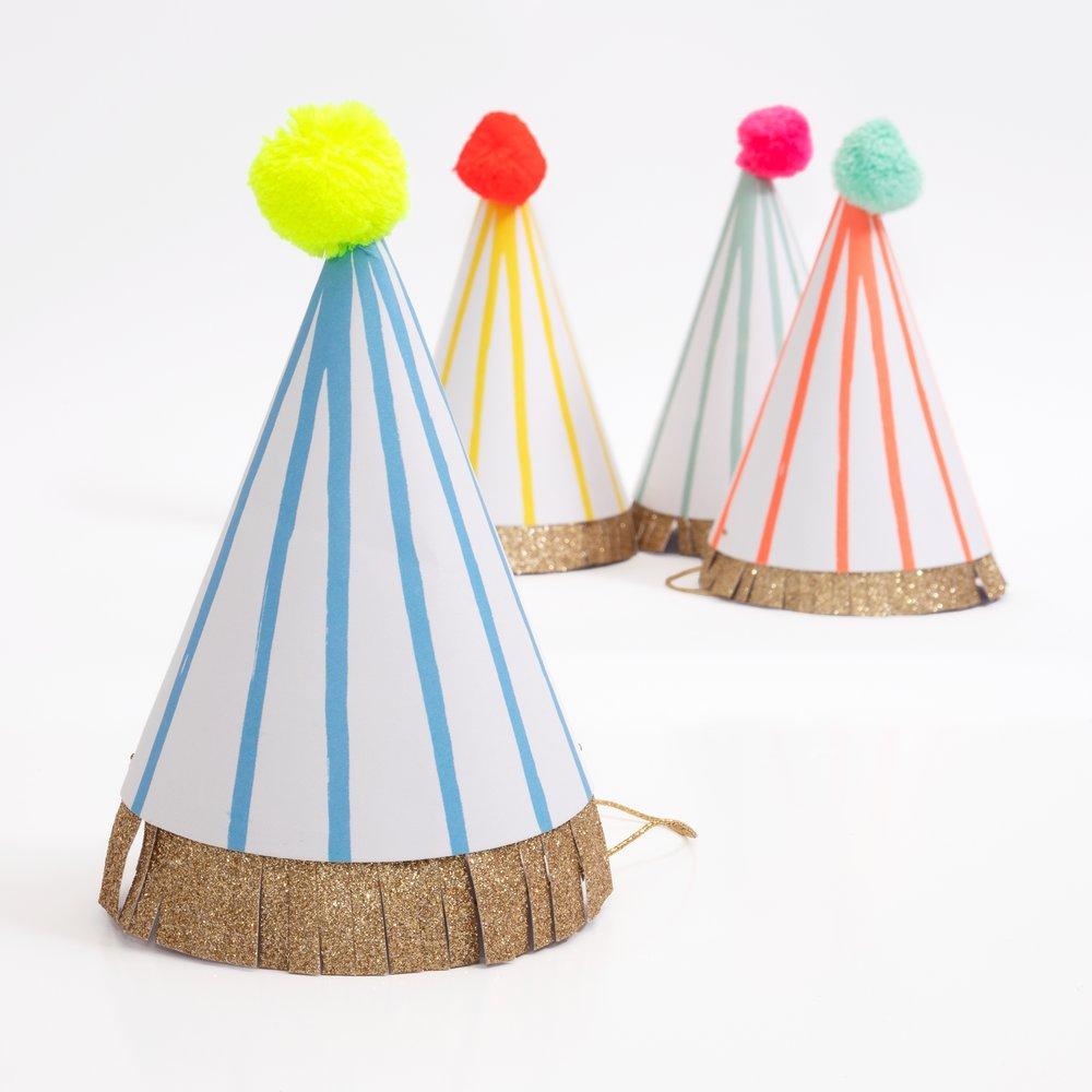 STRIPE POMPOM PARTY HATS BY MERI MERI