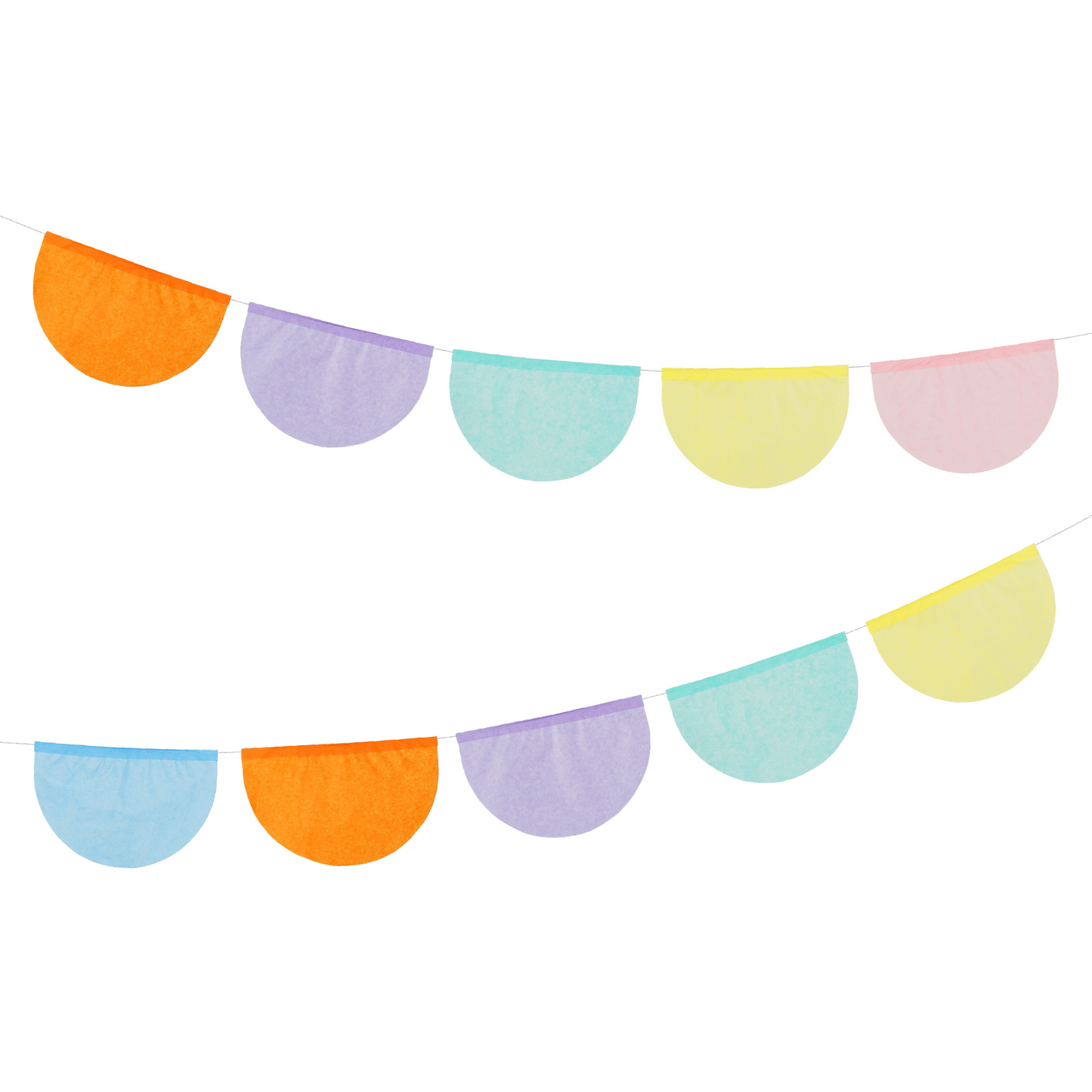 round tissue paper pennant banner in rainbow colours