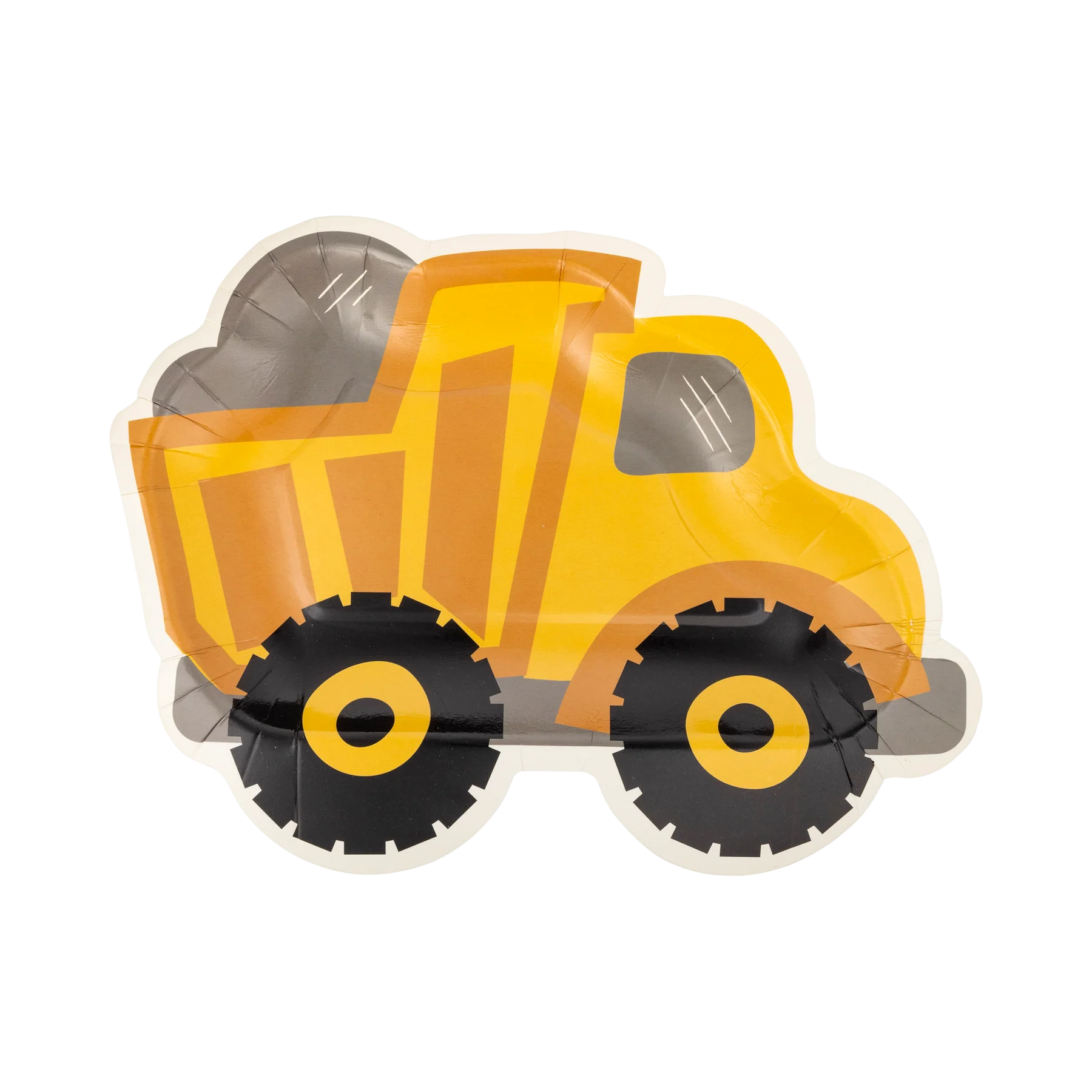 yellow construction dump truck shaped paper plate