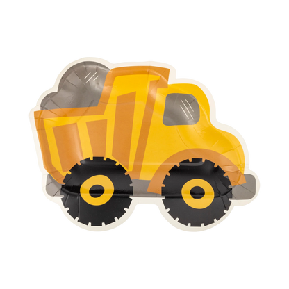 yellow construction dump truck shaped paper plate