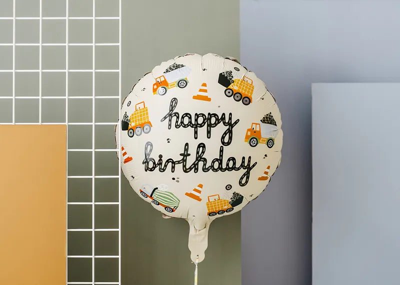 construction happy birthday foil balloon