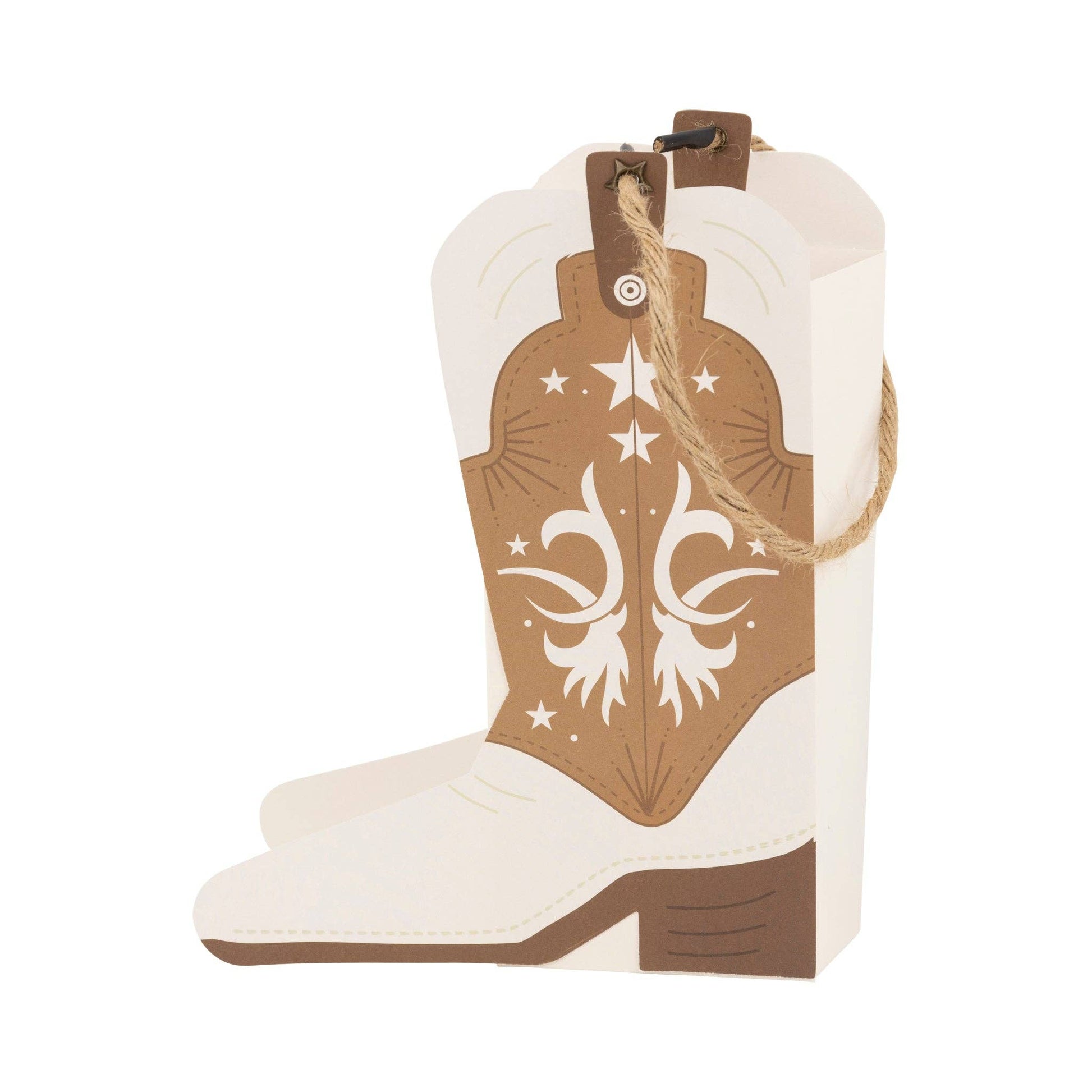 cowboy boot shaped favour boxes - pack of 8 with a jute rope handle 