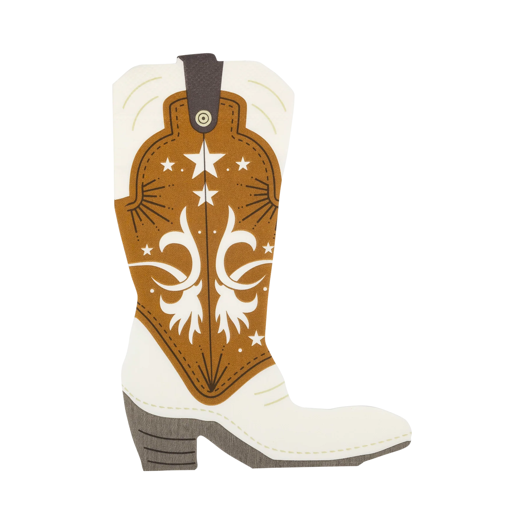 napkin shaped like a cowboy boot with beige and tan coloured accents