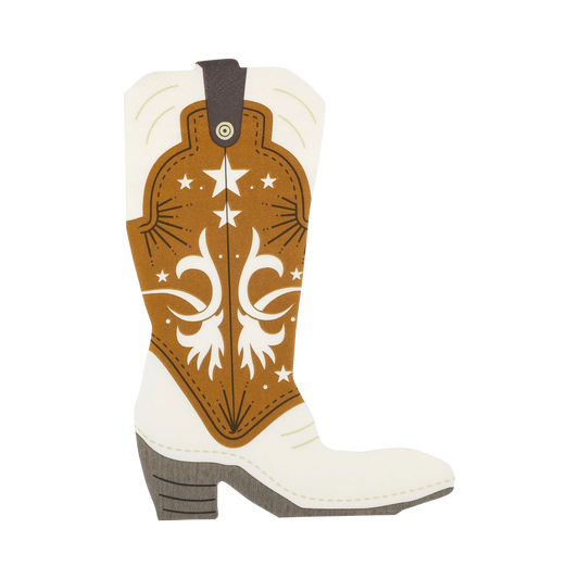 napkin shaped like a cowboy boot with beige and tan coloured accents