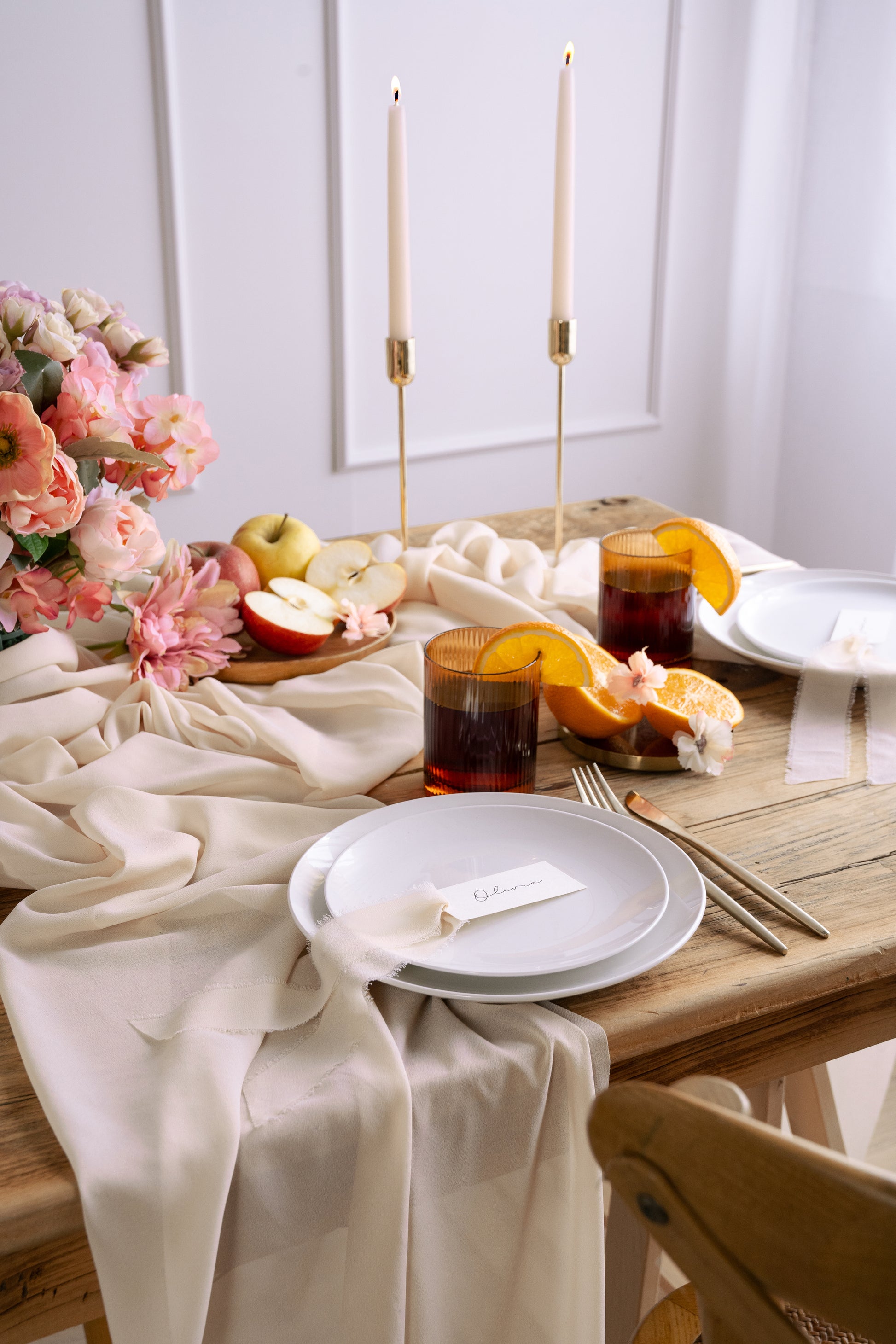 cream chiffon table runner 