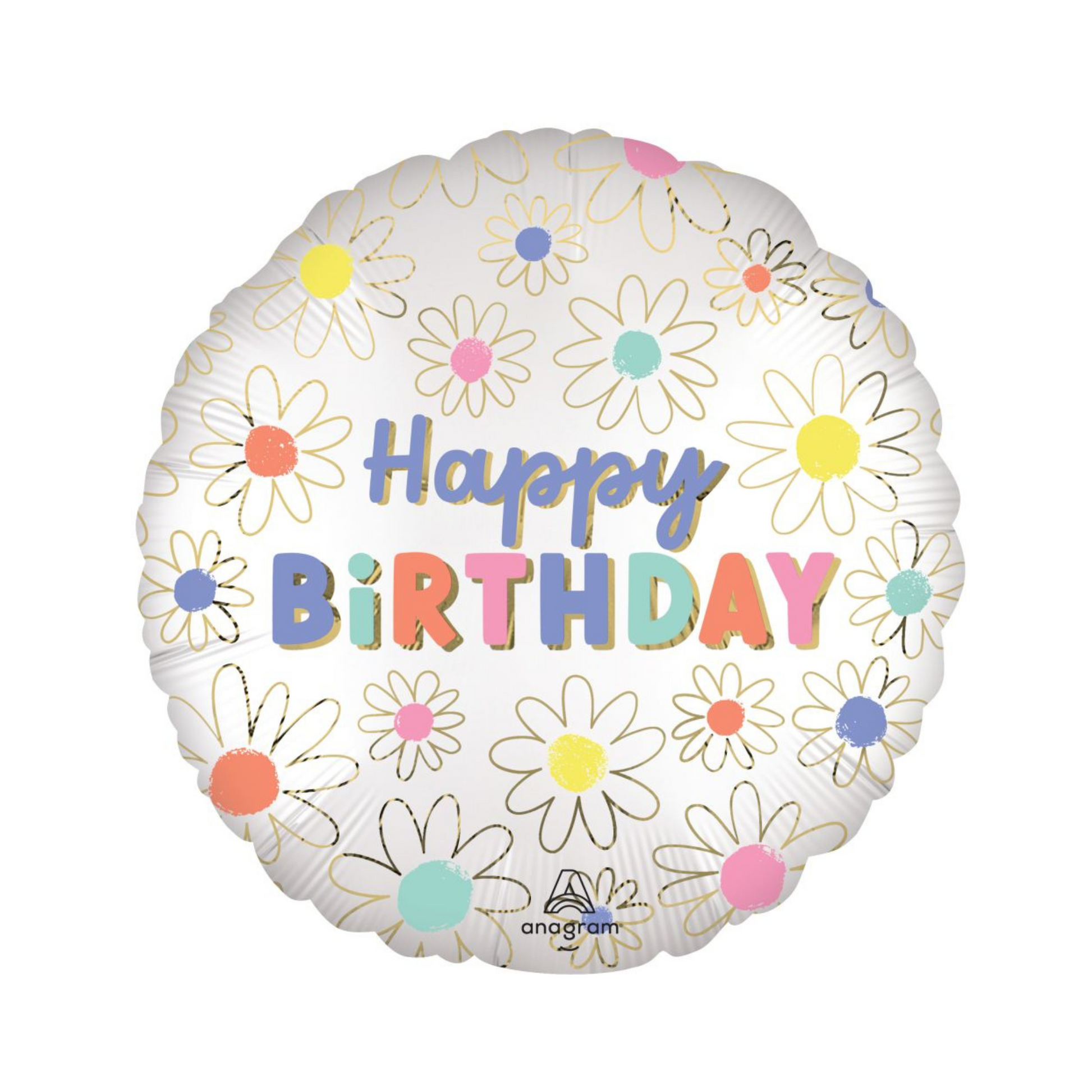 colourful daisy flowers 'happy birthday' round foil balloon