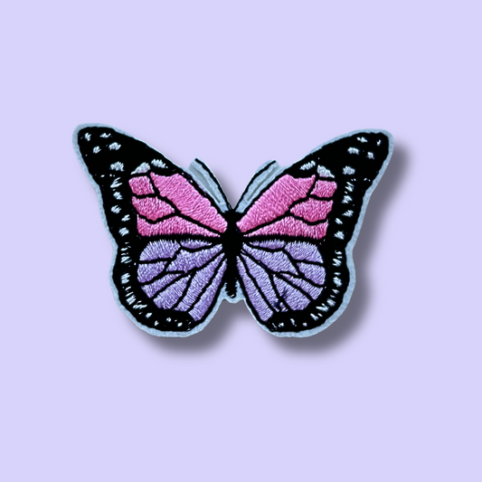 EMBROIDERED PURPLE & PINK BUTTERFLY IRON ON PATCH