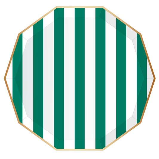 emerald green signature cabana stripe plates by Bonjour Fête