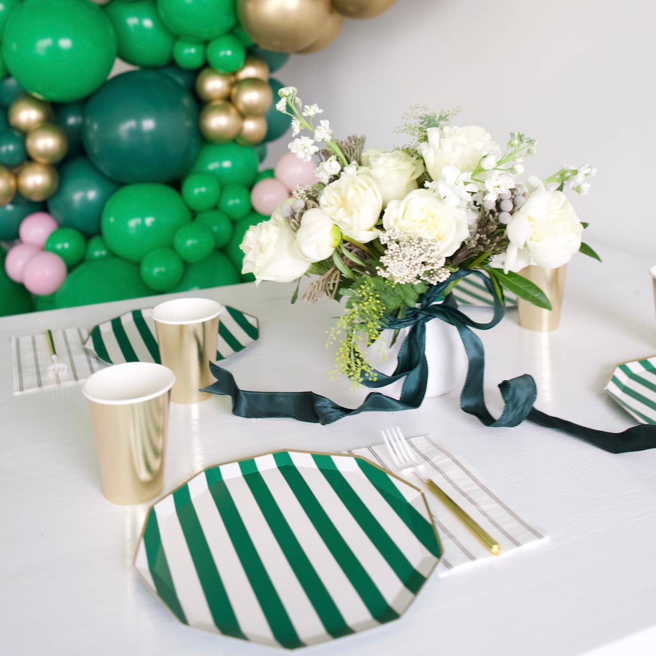 emerald green signature cabana stripe plates by Bonjour Fête