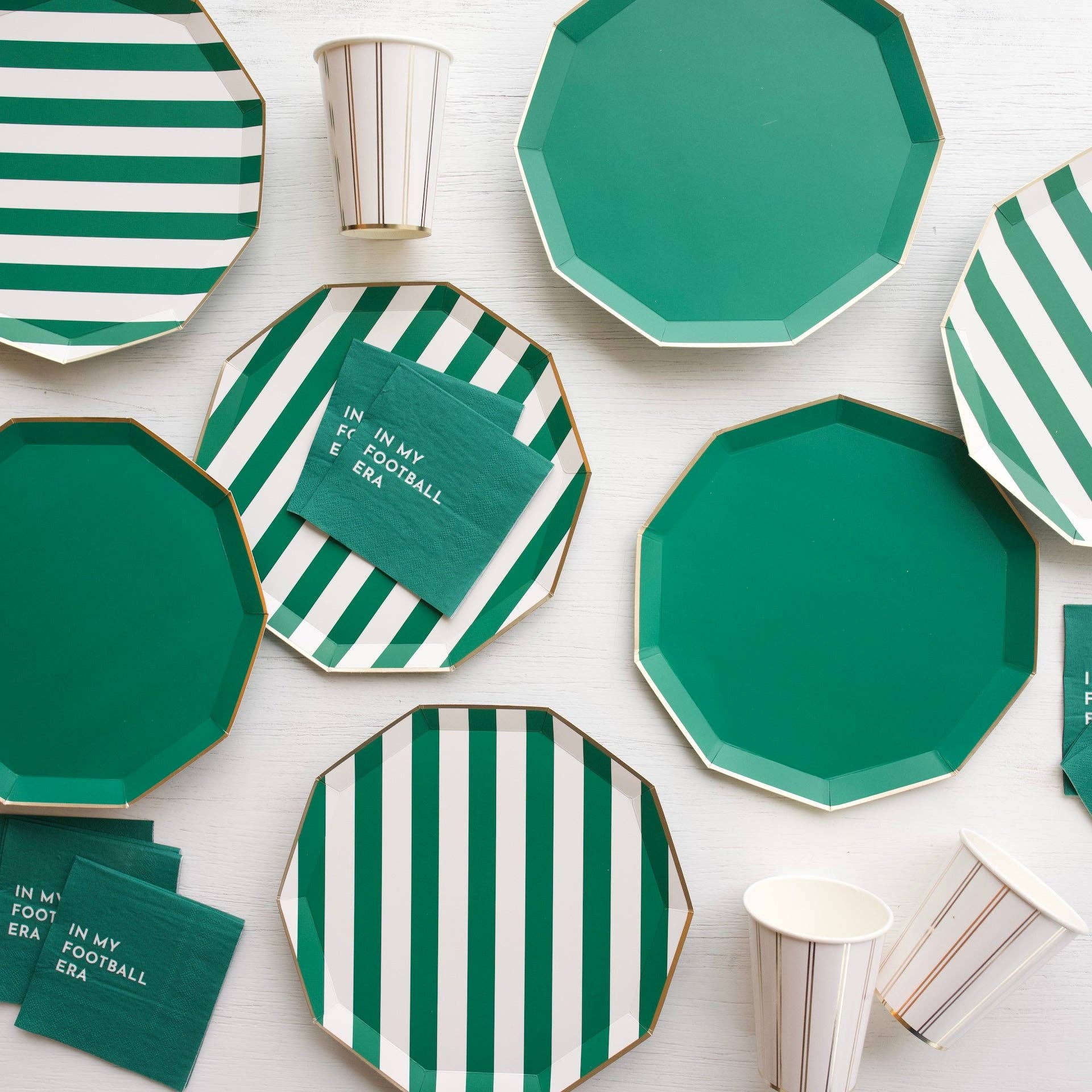 emerald green signature cabana stripe plates by Bonjour Fête