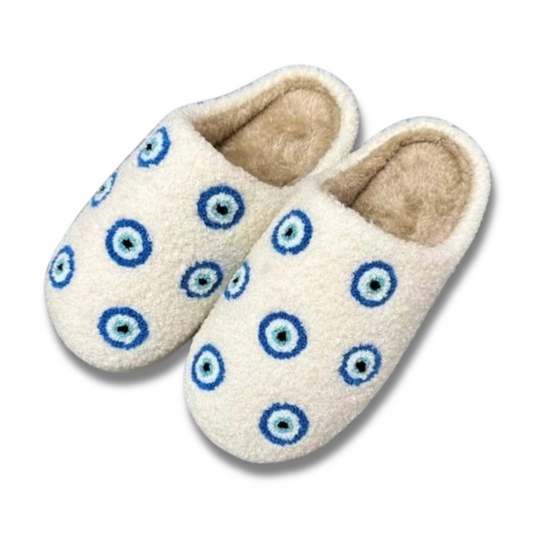 FUZZY EVIL EYE ICON SLIPPERS