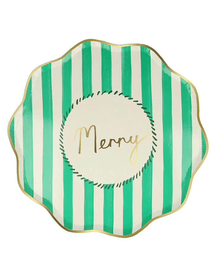 festive striped side plates by meri meri - merry script