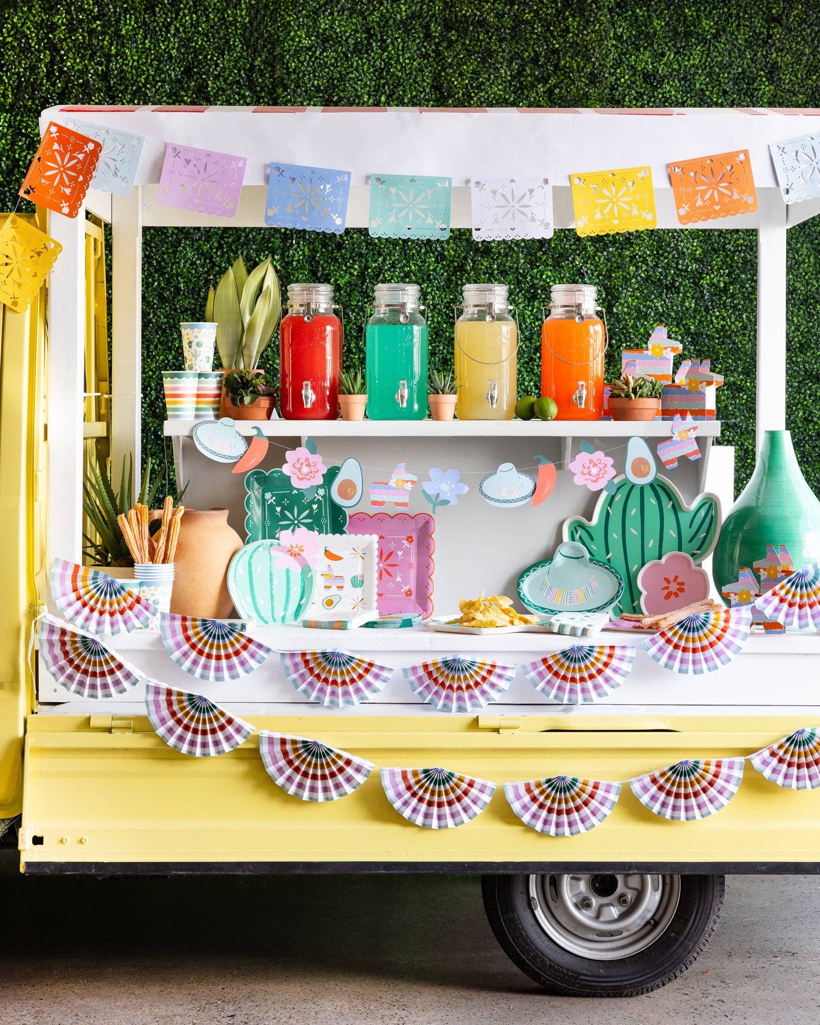 fiesta party supplies displayed on a food truck 