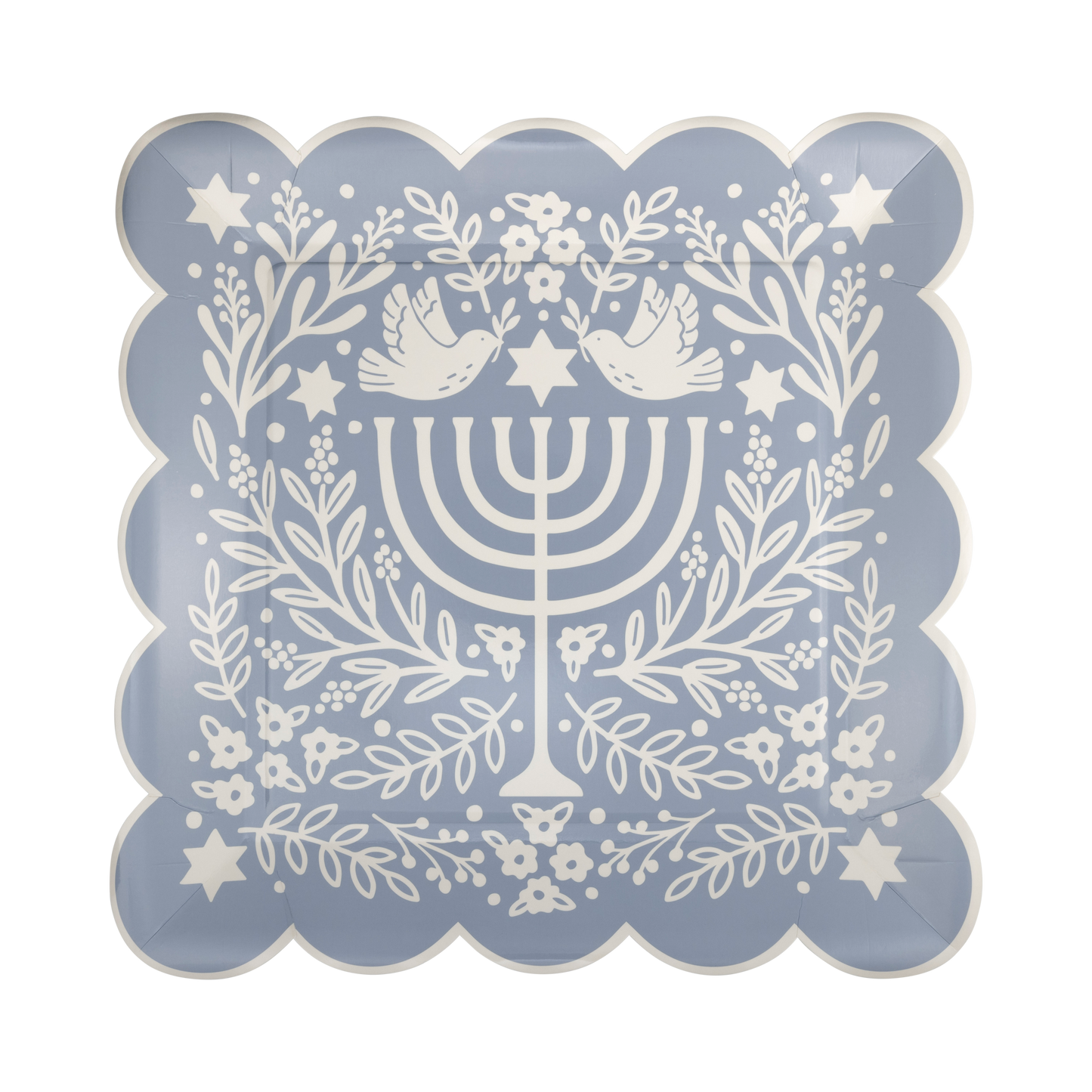 floral menorah paper plates - pack of 8 disposable plates