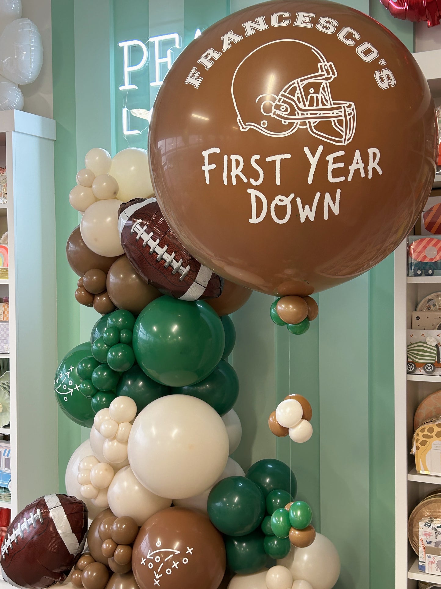 mocca brown football inspired personalized jumbo balloon