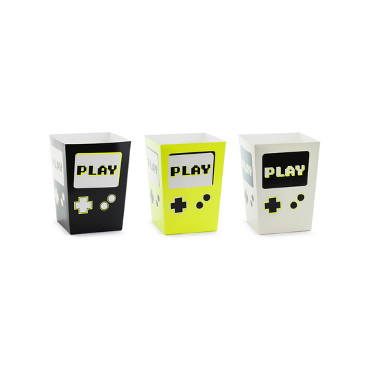 gamer treat boxes with neon green, black and white accents 