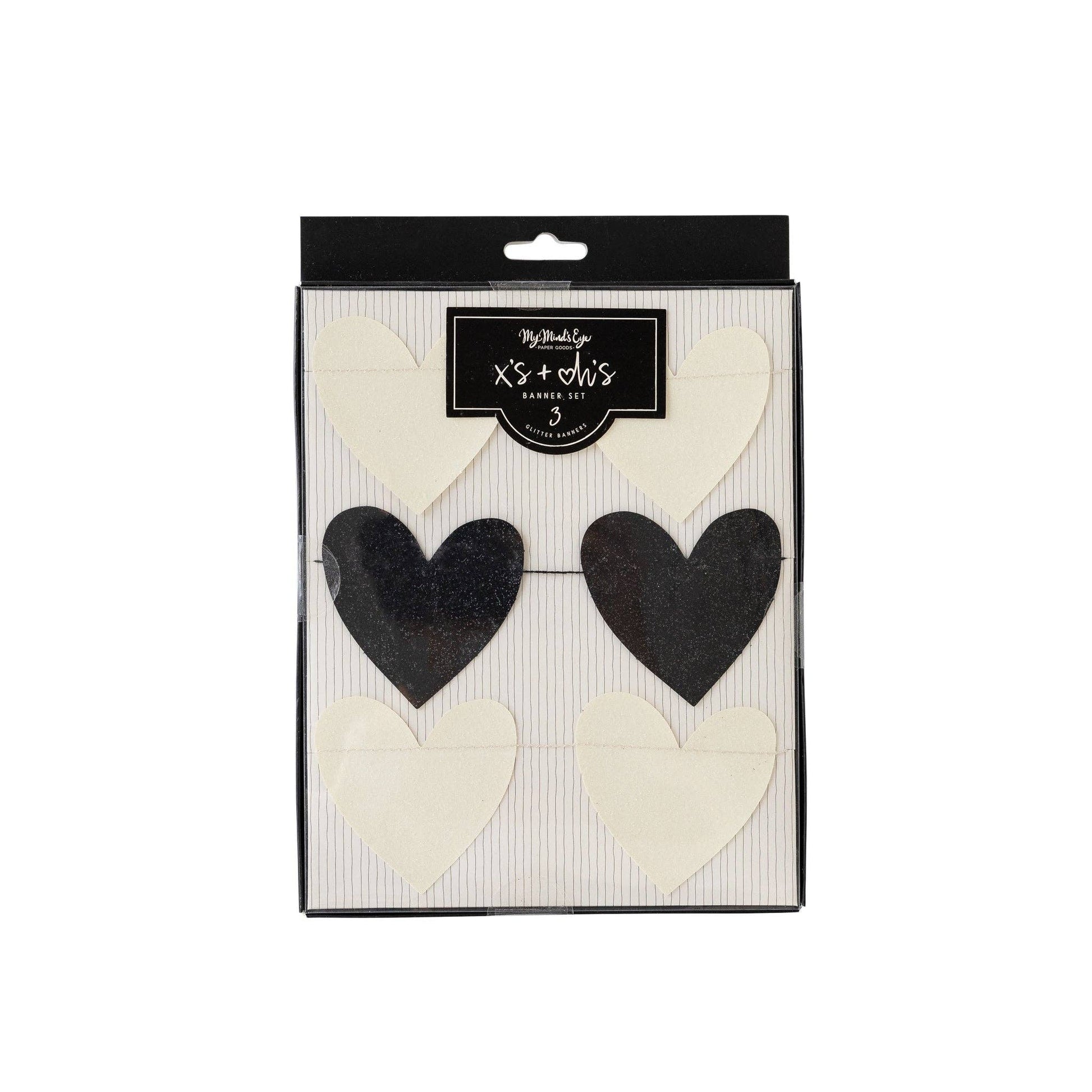 glitter black and white heart banner set - by my minds eye packaged