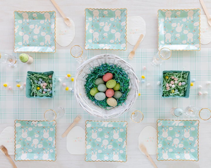 gingham mint table runner with matching easter party supplies by my minds eye 