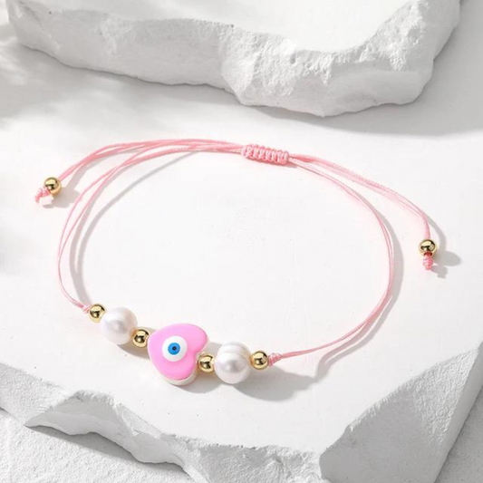 gold plated evil eye rope bracelet- pink 