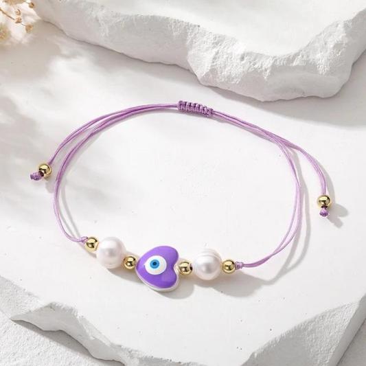 gold plated evil eye rope bracelet - purple 