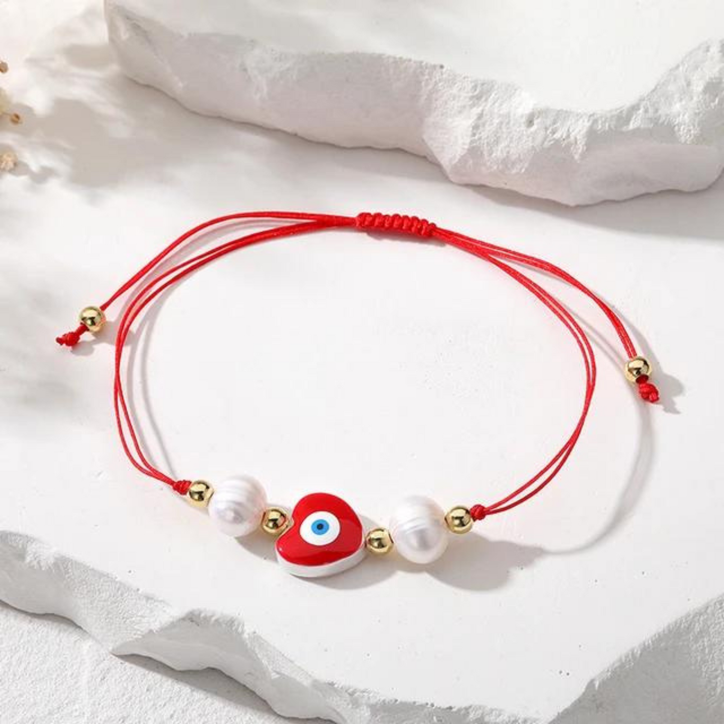 gold plated evil eye rope bracelet - red