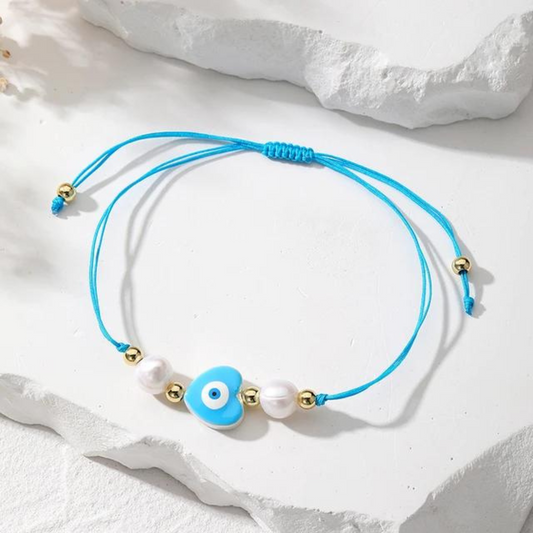 gold plated evil eye rope bracelet - turquoise 