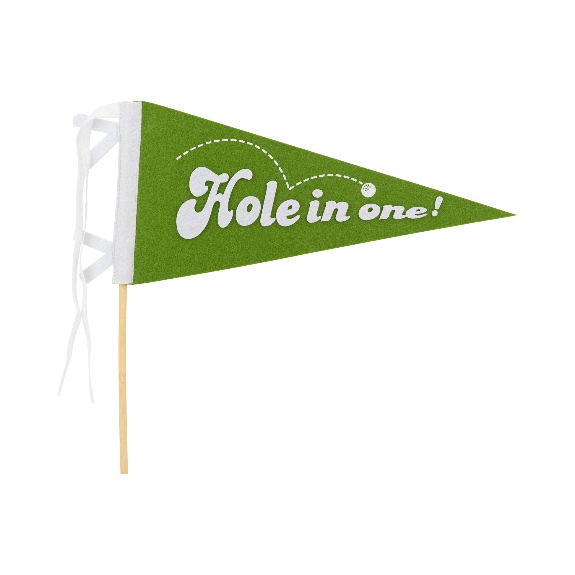 golf felt pennant with "hole in one" script 