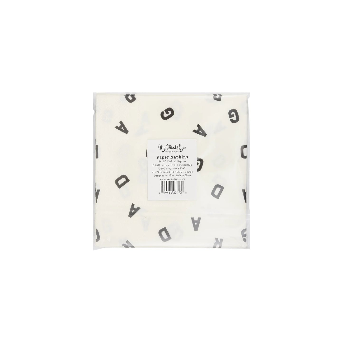 grad letters cocktail napkins - white with black letters