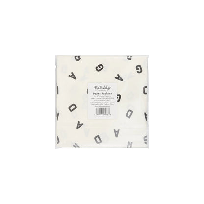 grad letters cocktail napkins - white with black letters