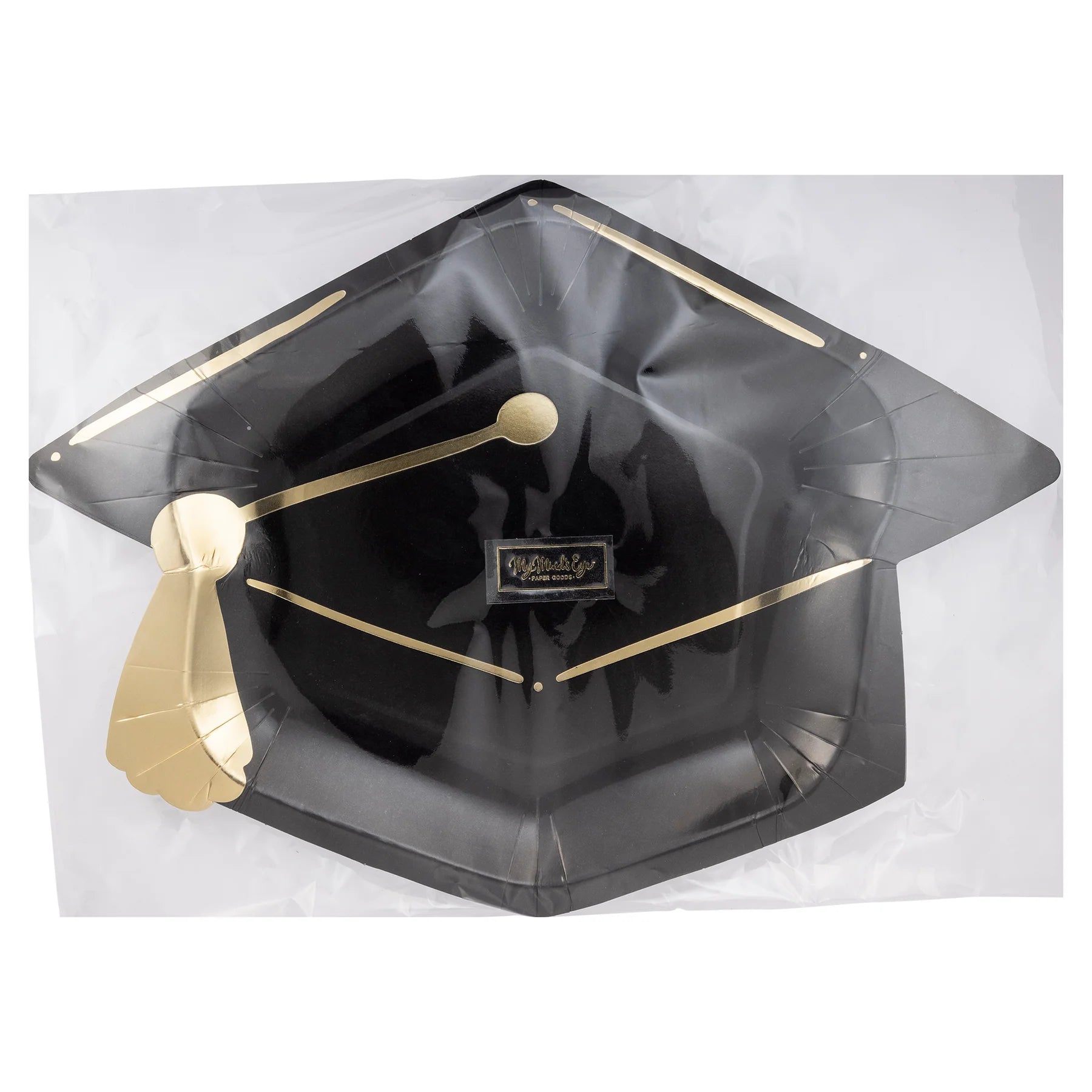 graduation cap shaped dinner plates - black with gold tassel