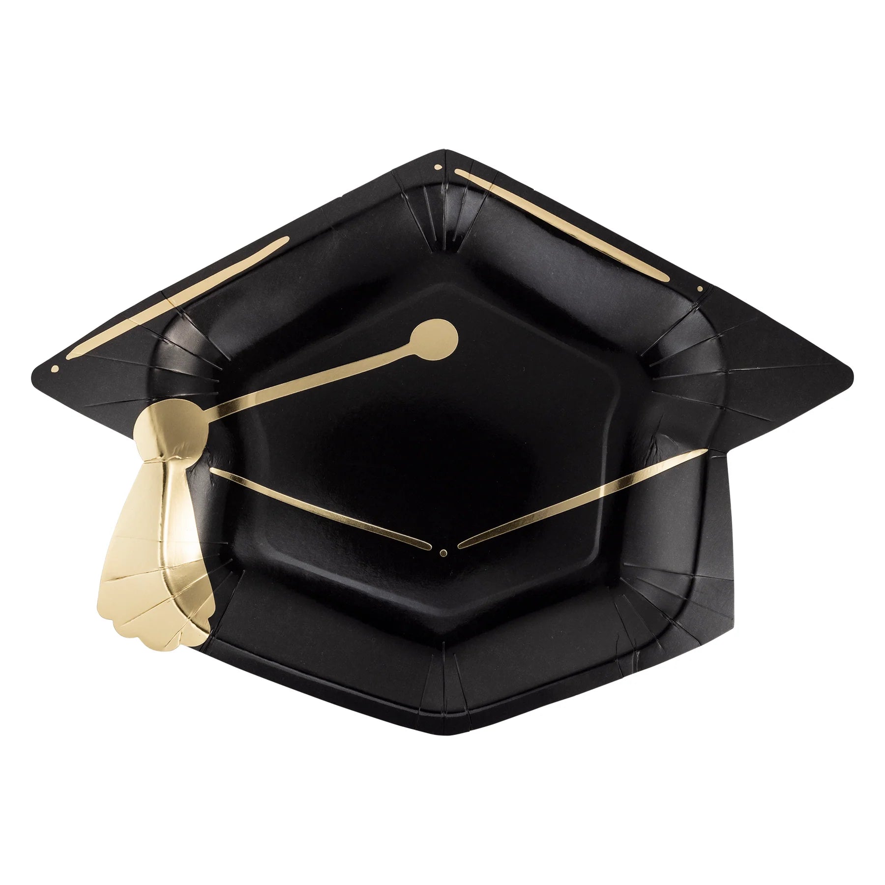 graduation cap shaped dinner plates - black with gold tassel