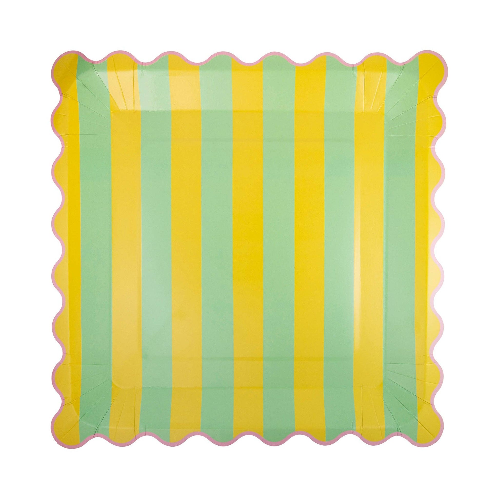 green and yellow stripe paper plate