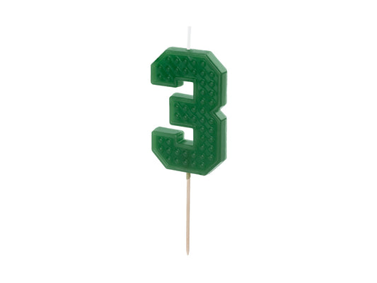 green brick pattern candle number 3 - Partydeco