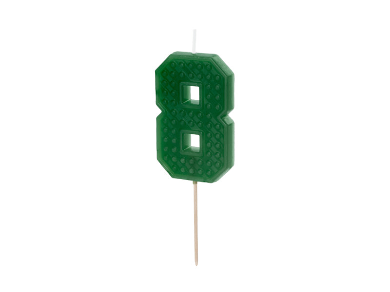 GREEN CANDLE NUMER 8 - BRICK PATTERN - LEGO INSPIRED 