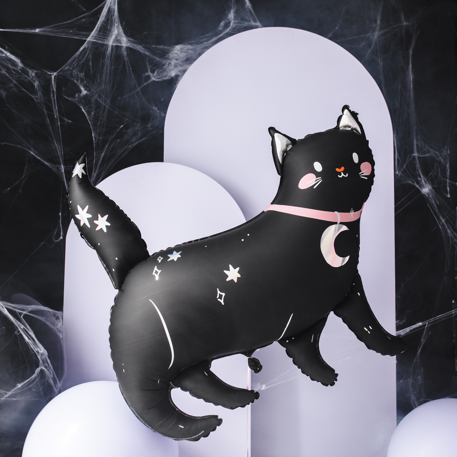 halloween cat foil balloon with backdrops and spiderwebs 