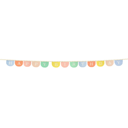 pastel happy birthday fabric banner 
