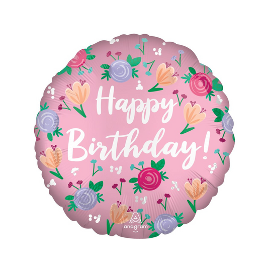 happy birthday colourful peony foil balloon