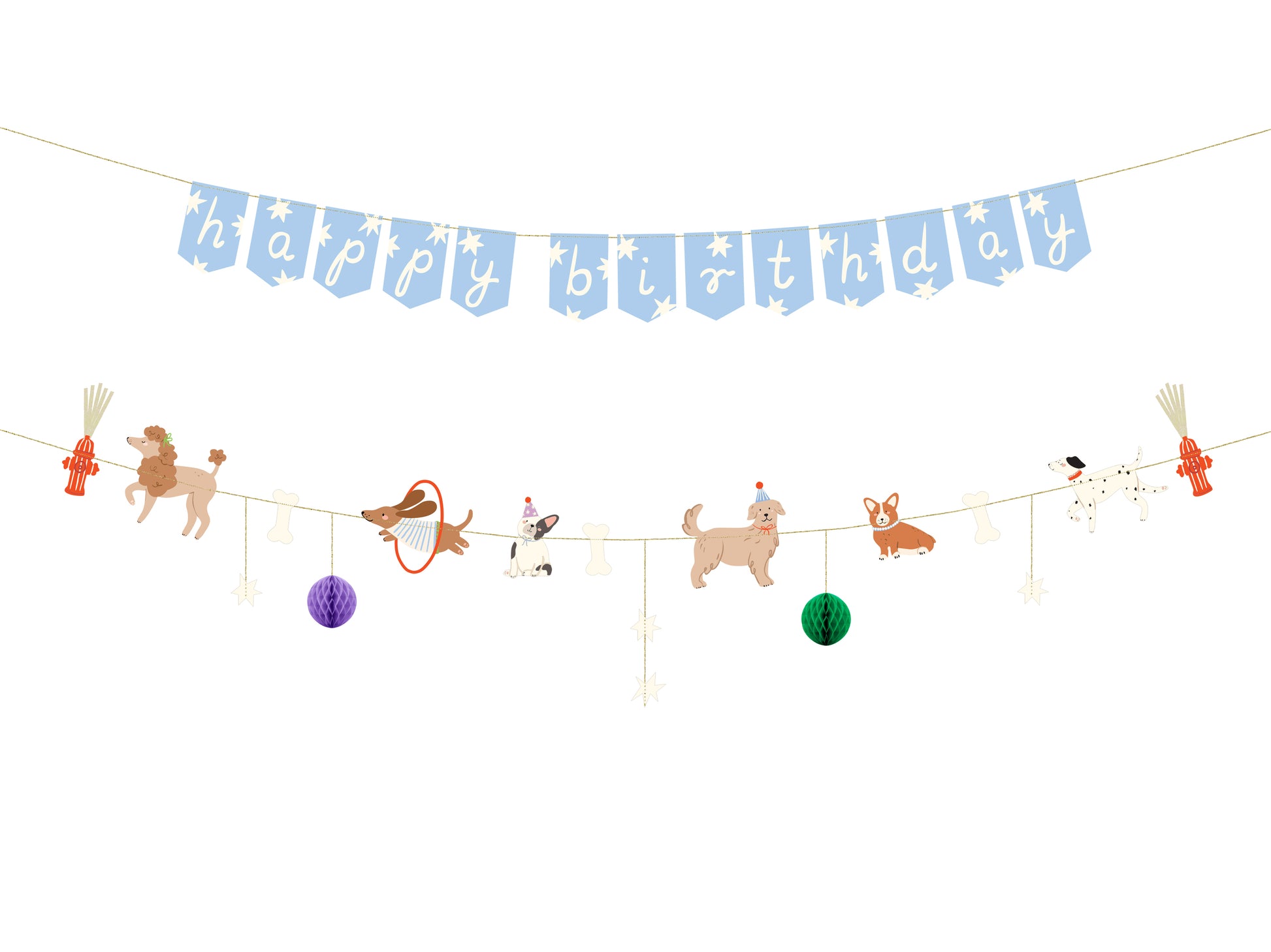 happy birthday puppy themed hanging banner with two banners 