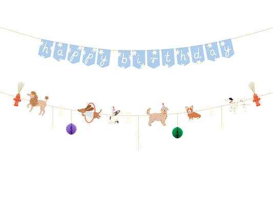 happy birthday puppy themed hanging banner with two banners 