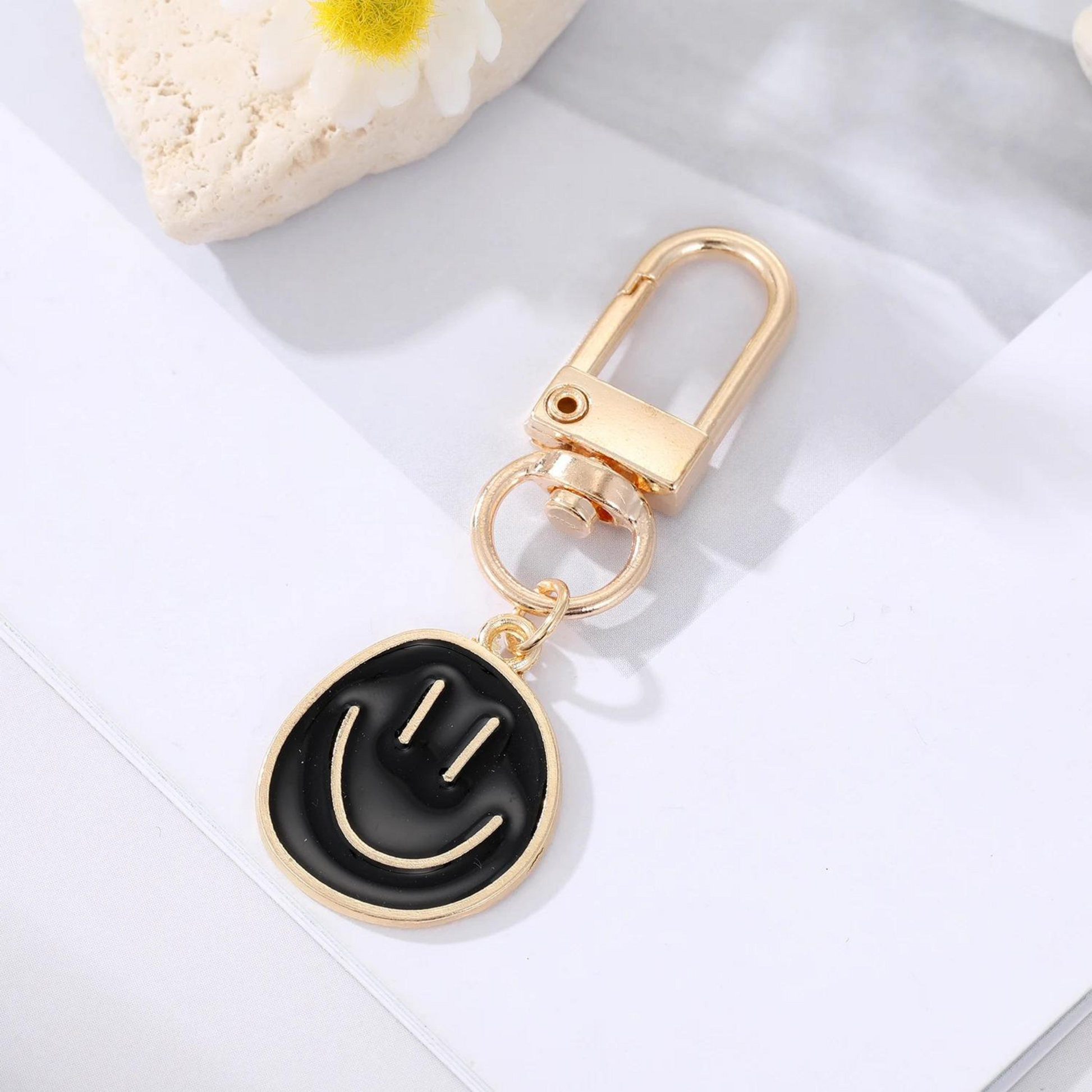 mini black happy face keychain