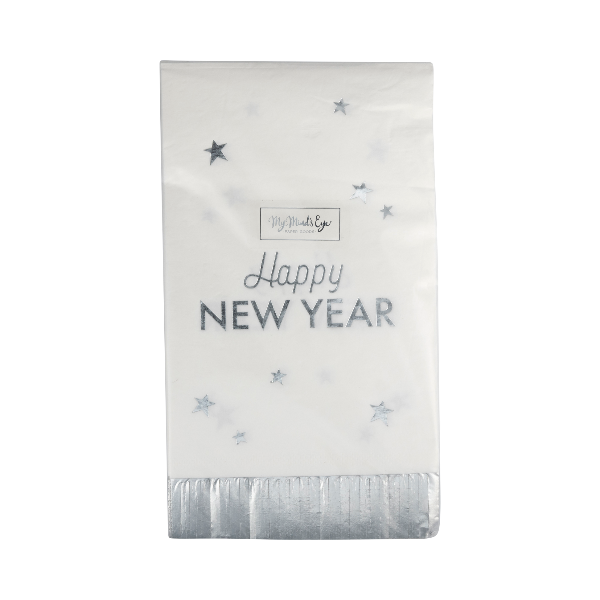 happy new year dinner napkins with fringe and silver foil details 