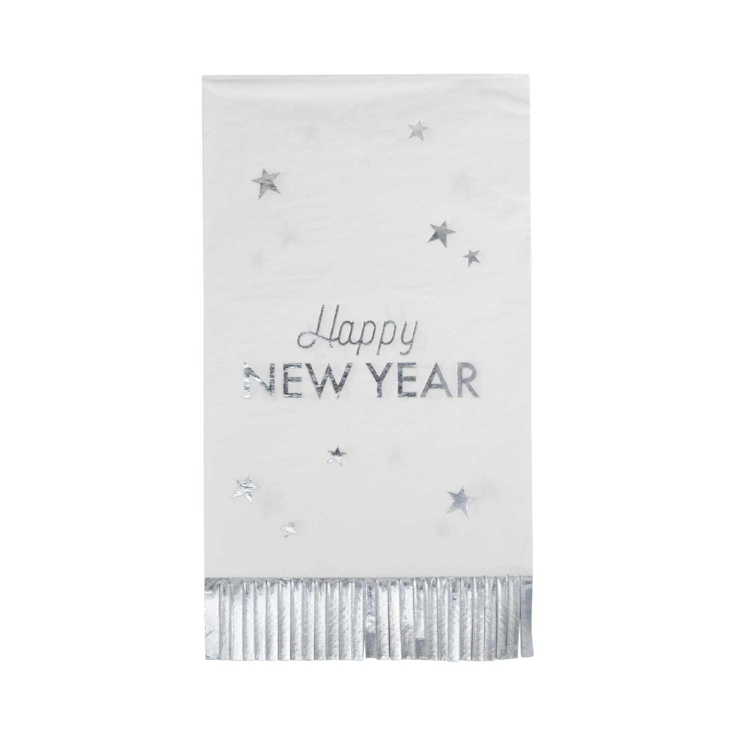 Happy new year fringe dinner napkins with silver foil details 