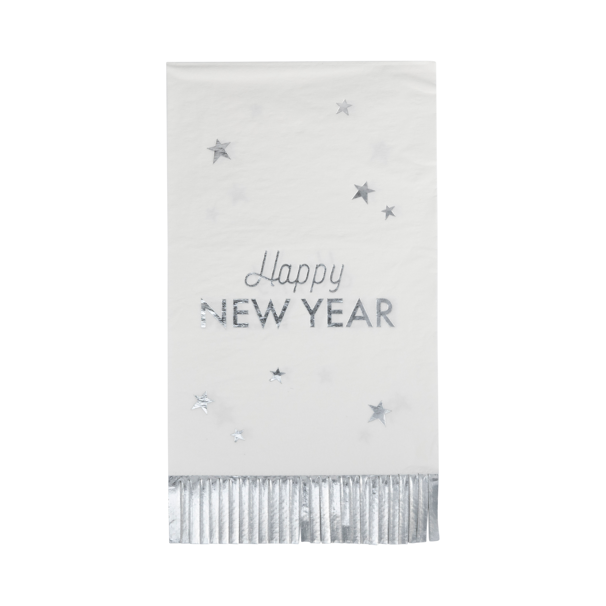 Happy new year fringe dinner napkins with silver foil details 