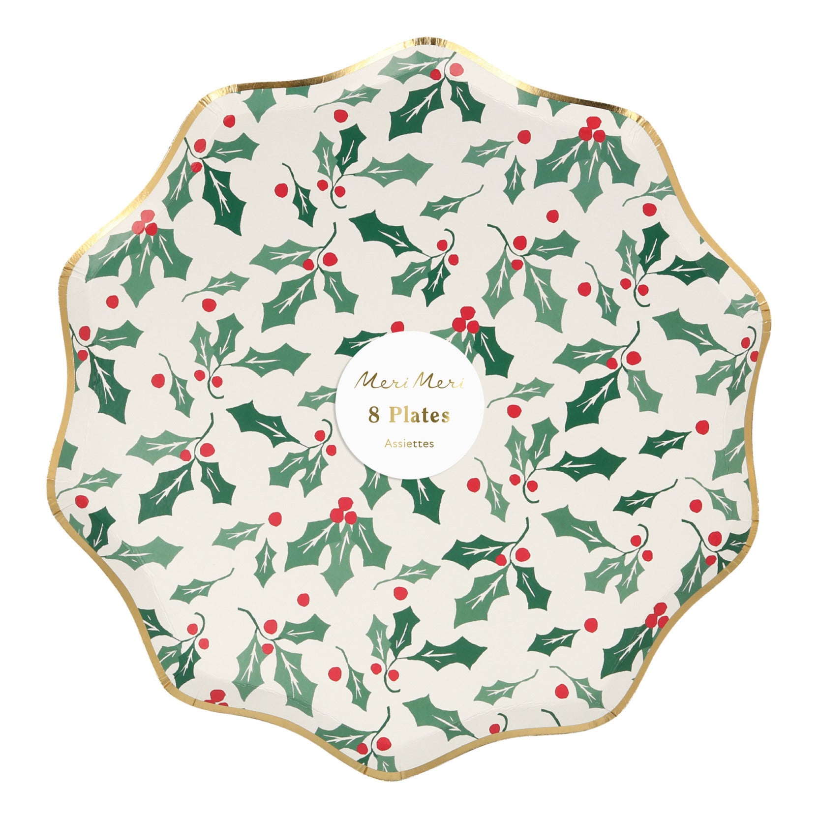 holly pattern paper plates holidays 2023