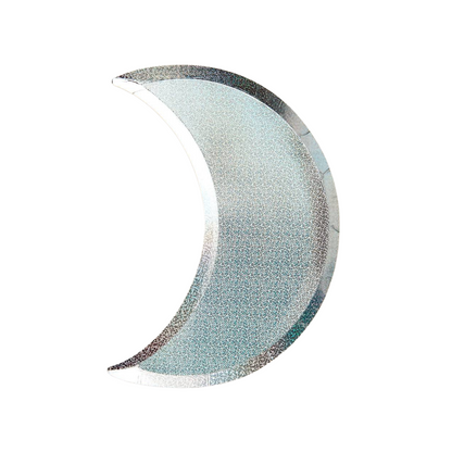 silver holographic crescent moon paper plate