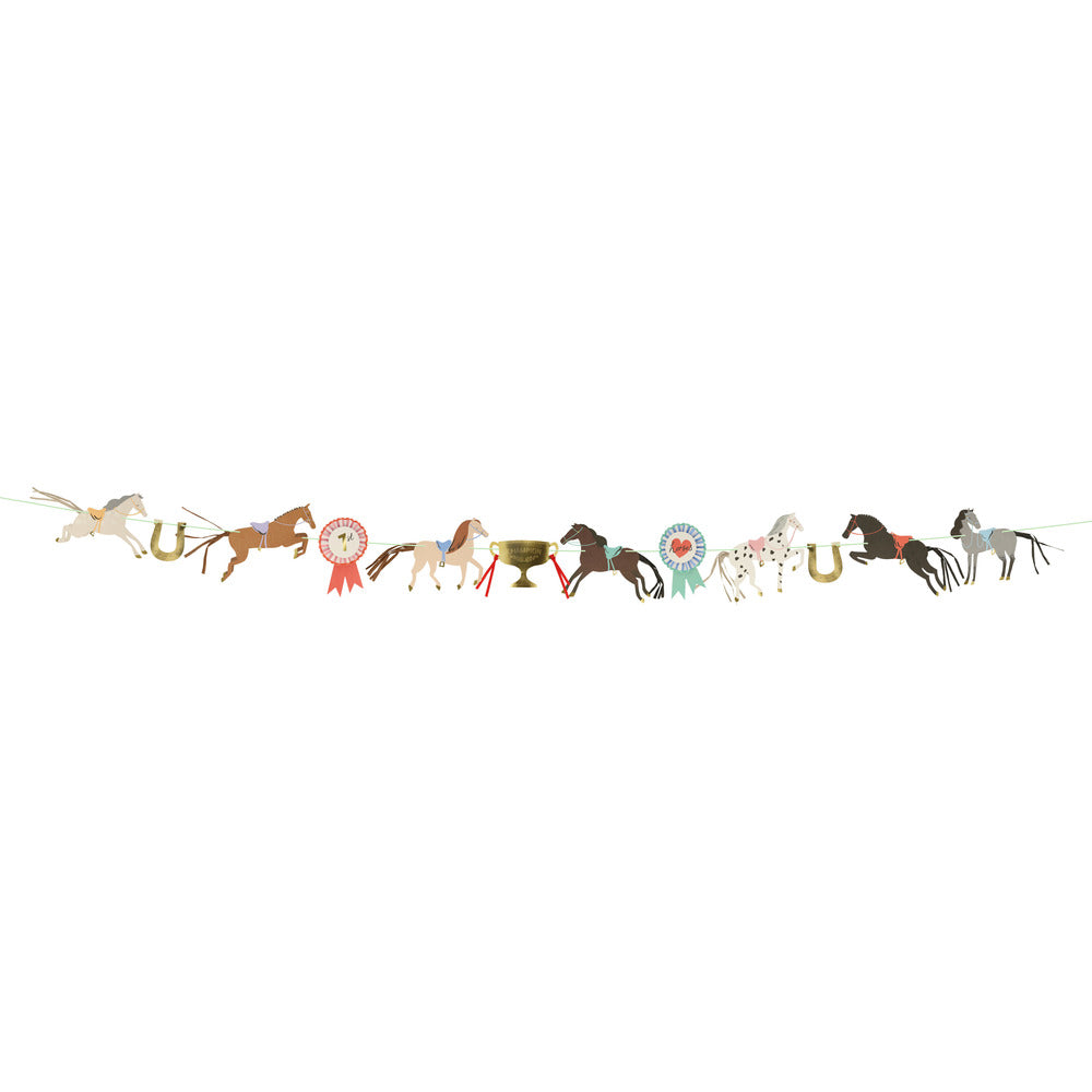 horse garland with 12 Pennants with shiny gold foil