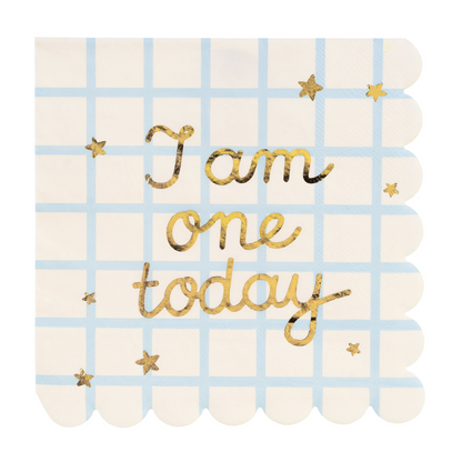 ' i am one today' scalloped edge large napkins with gold foil script 