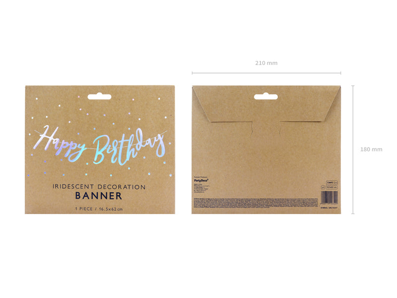 iridescent happy birthday banner packaging 