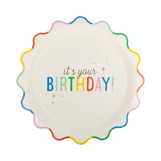 'it's your birthday' scalloped edge paper plates - pack of 8