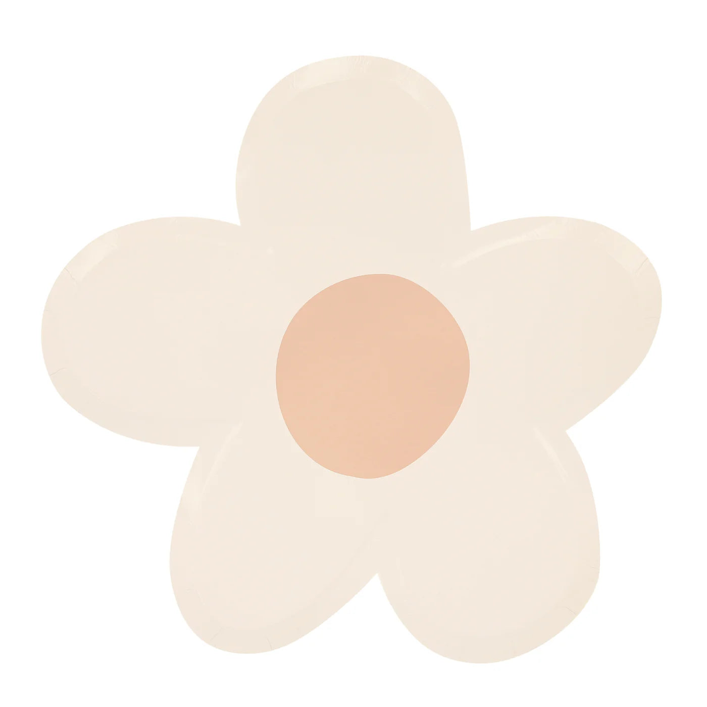 Ivory daisy plate with peach center on a white background.